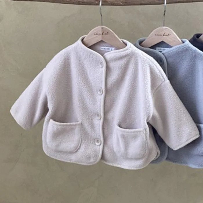 2025 Winter Baby Long Sleeve Plus Velvet Thick Coat Infant Girl Solid Casual Cardigan Jacket Toddler Boy Warm Fleece Tops 241223