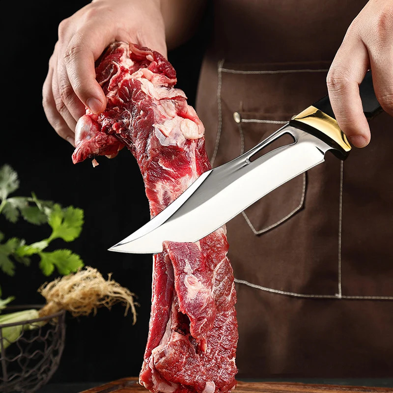 Multi functional butcher knife forged handmade kitchen knife with knife cover stainless steel fruit cooking knife 241224