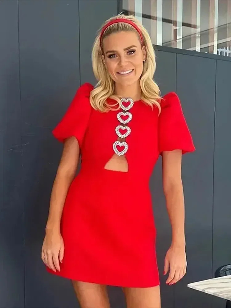 Fashionable Fluffy Sleeve Bow Mini Womens Wear Spring/Summer Solid High Waist Short Skirt Elegant and Unique Party Style for Women 241223