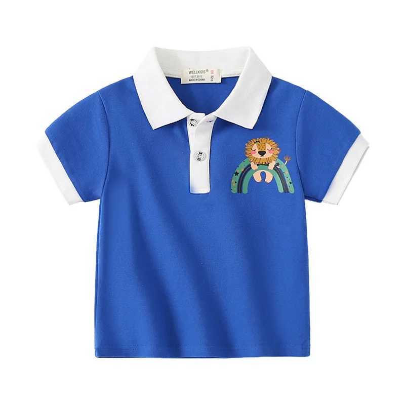 Summer boys short sleeved casual breathable soft cotton printed T-shirt childrens contrasting color polo shirt 3-8 years ago W241223