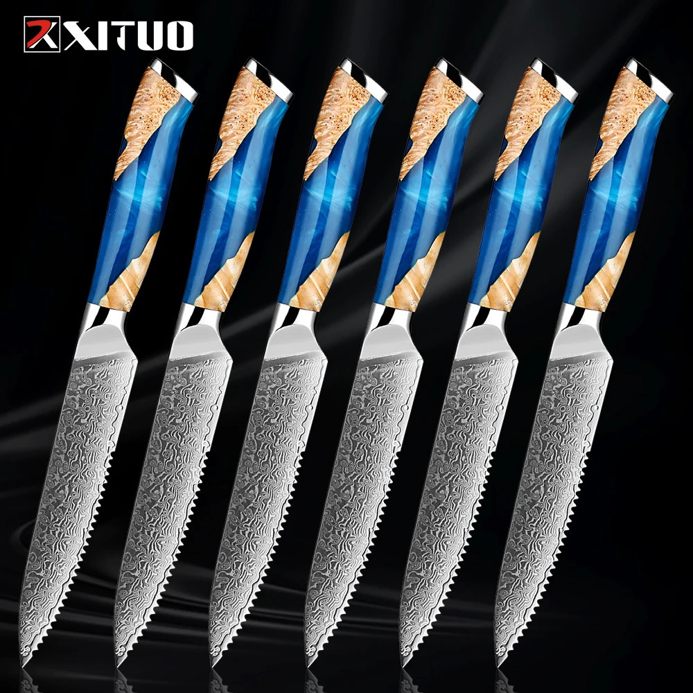 Steak Knife Sharp Grilled Steak Knife Set 5-inch Damascus Steel Steak Knife Set Professional Straight Edge Kitchen Table Knife 241223