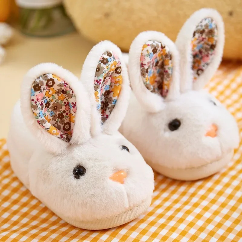 Children Indoor Slippers Winter Warm Cotton Shoes Kids Home Floor Slippers Cartoon Rabbit Anti-slip Boys Girls Plush Footwear 241223