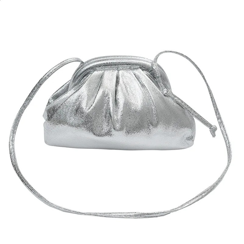 Fashion Woman Pleated Small Laser Crossbody Bag Simple Soft PU Leather Cloud Shoulder Bag Evening Party Clutches Purse Female 241223