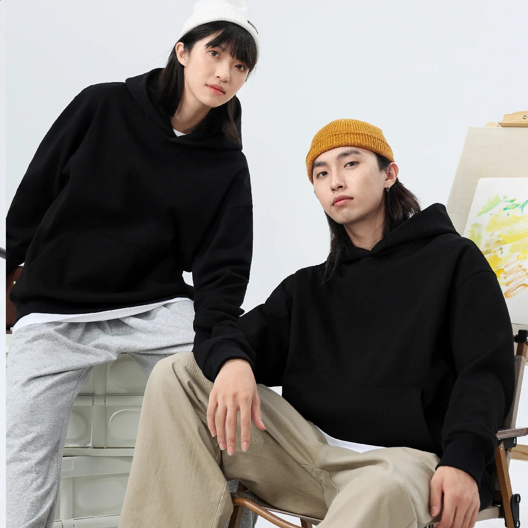 500g mens plus size sports shirt thick cotton winter long sleeved casual top unisex high-quality brown customized pure cotton hooded sweatshirt 241223