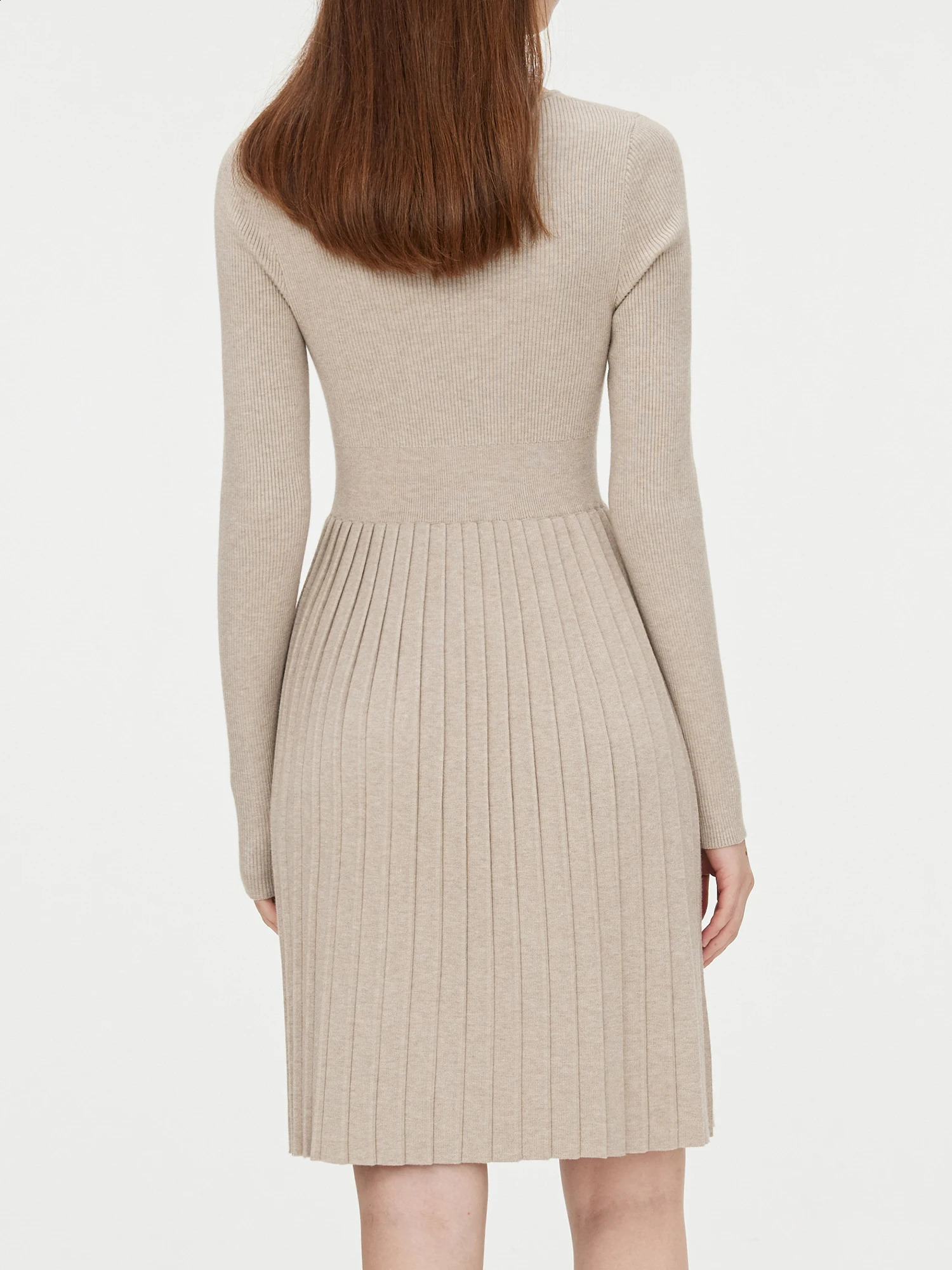 FSLE Women Knitted Dress Square Neck Long Gentle Oatmeal Color Female Autumn KneeLength Sweater Dresses 24FS13267 241218