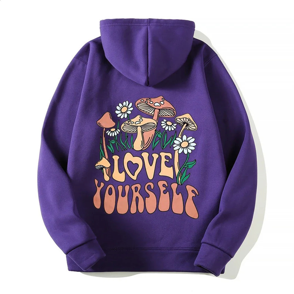 Women Fashion Hoodies Hip Hop Hoodie Sweatshirts Clothing mushroom slogan pattern back print fleece Coats Girl 241220