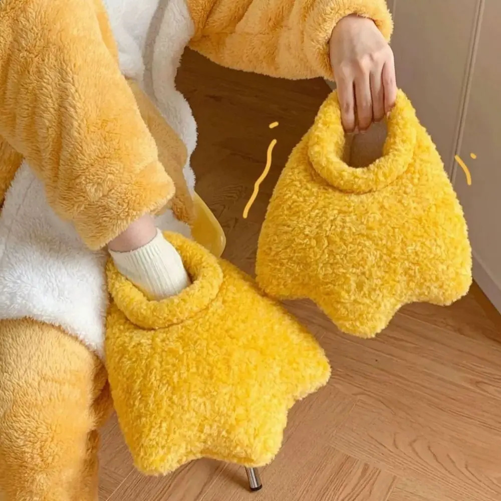 Fashion Soft Duck Flippers Slippers Thick Sole Silent Duck Plush Slippers Non-Slip Fluffy Children Duck Feet Slides Children 241223