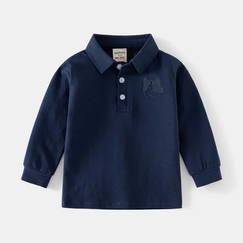 Childrens decal long sleeved T-shirt for spring and autumn boys loose casual polo shirt breathable cotton suitable for ages 3-8 W241223
