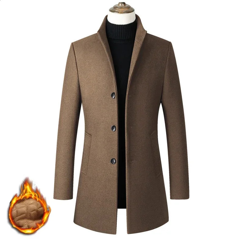 EUR Size SXXL Autumn Winter Thick Warm Standup Collar Woolen Men Coat Business Casual Slim CoatWoolen Jacket Male Windbreaker 241220