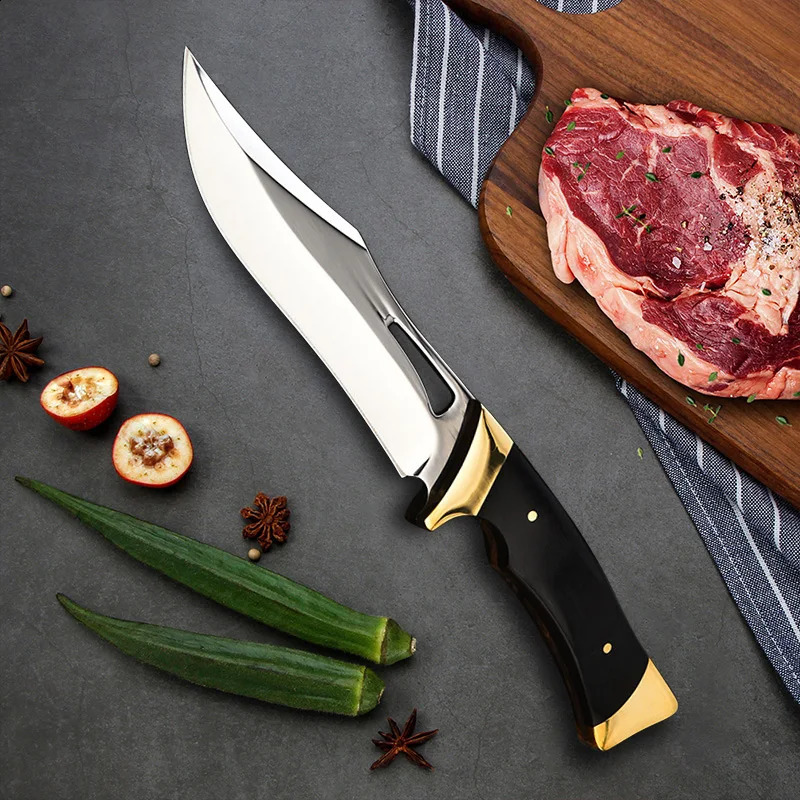 Multi functional butcher knife forged handmade kitchen knife with knife cover stainless steel fruit cooking knife 241224