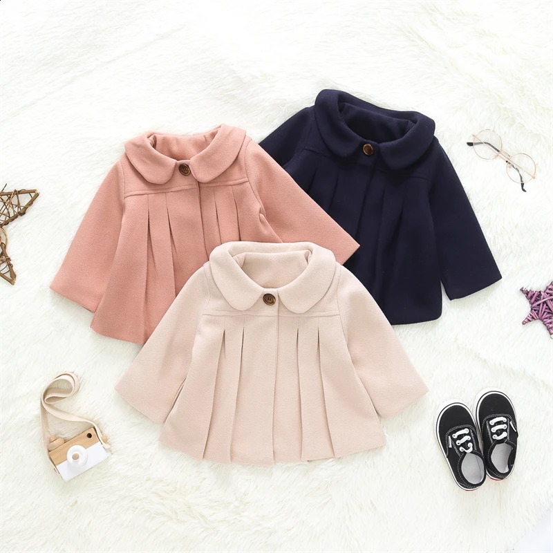 Baby Girls Woolen Jacket Coat Kids Winter Outerwear Clothes Children Spring Autumn Mid-length Windbreaker 241223