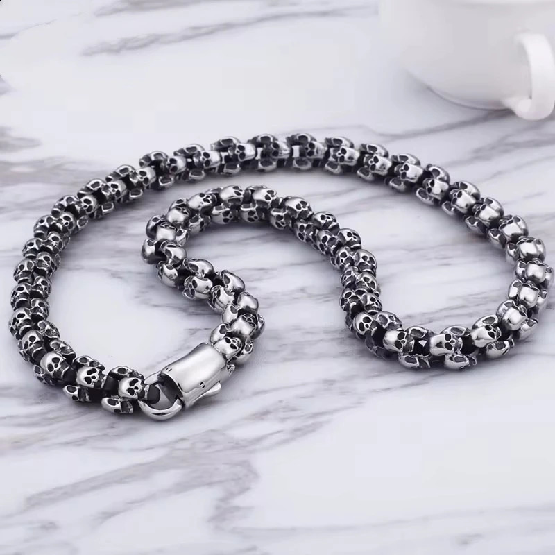 Punk Rock Skull Head Link Chain Necklace for Men Stainless Steel Mens Necklaces Skull Charm Link Chains Choker Gothic Jewelry241224
