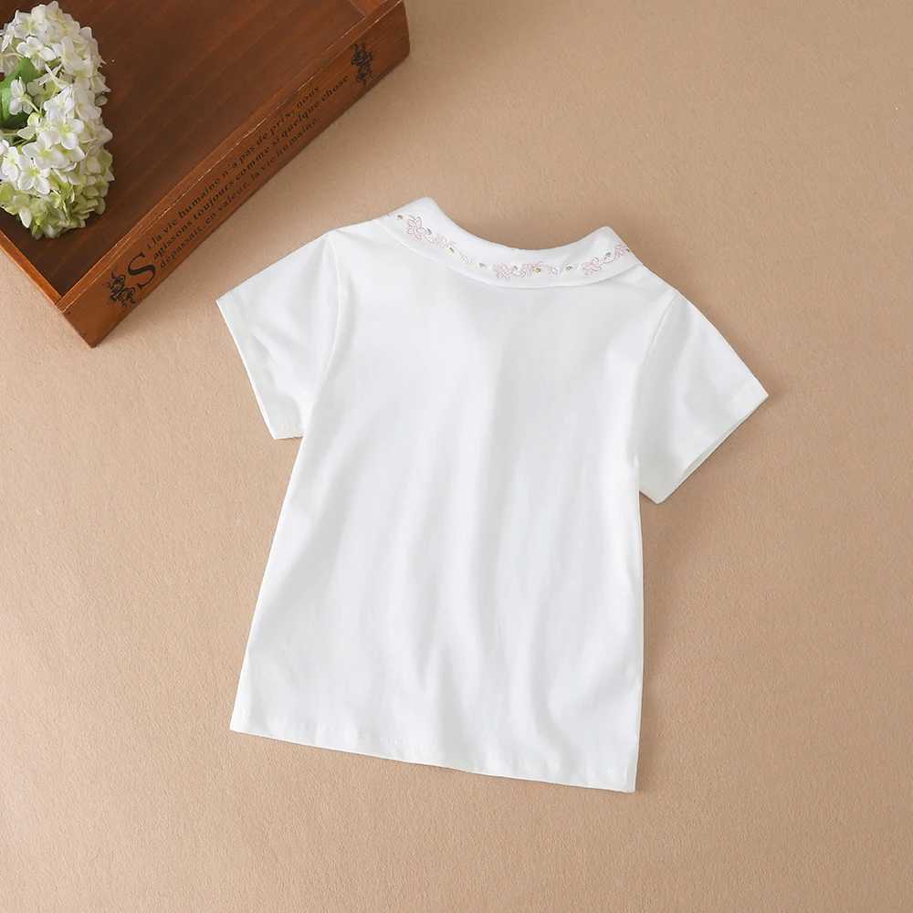 Girls summer new cute baby short sleeved top little girls cotton embroidered shirt W241223