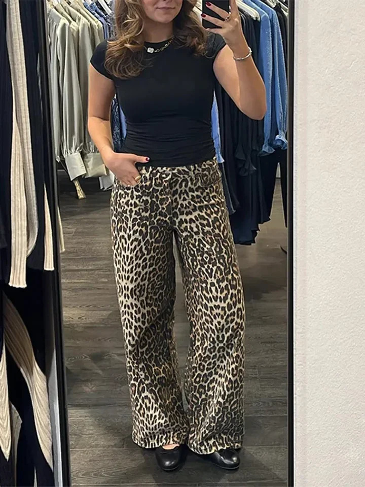 Women Causal Leopard Print Y2k High Waist Pants Baggy Wide Leg Pants Autumn Winter Fashion Vintage Straight Streetwear 241220