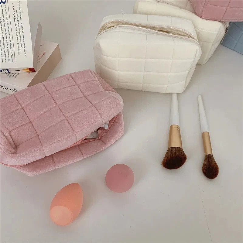 Solid Fur Cosmetic Storage Bag Large Women Zipper Makeup Organizer Handbag Stationery Pencil Case Travel Make Up Toiletry Punch 241213