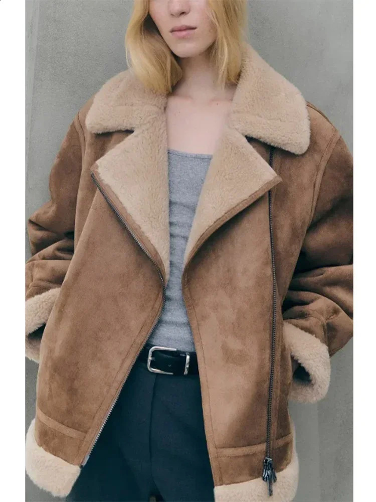 Fashion Long Sleeve Basic Coat Women Casual Lapel Zipper Lamb Wool Warm Jacket Autumn Winter Lady Commuting Outerwear 241217