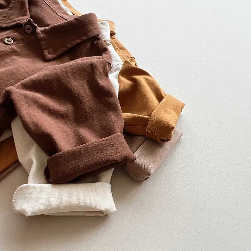 New Spring 2024 Childrens Baby Boys Casual Clothing Childrens Solid Color Polo Neck T-shirt Childrens Full Set Clothing 6M-6Y W241223