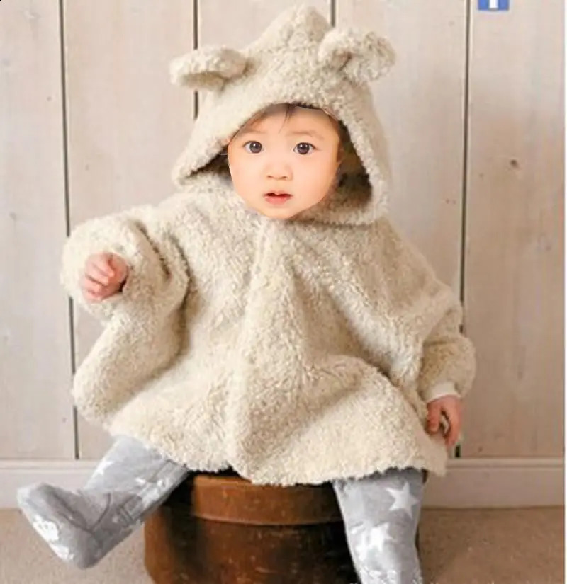 baby Cloak children cape outerwear clothing coat thickened chaise velvet hoodie romper warm Poncho thermal jacket outwear 241223