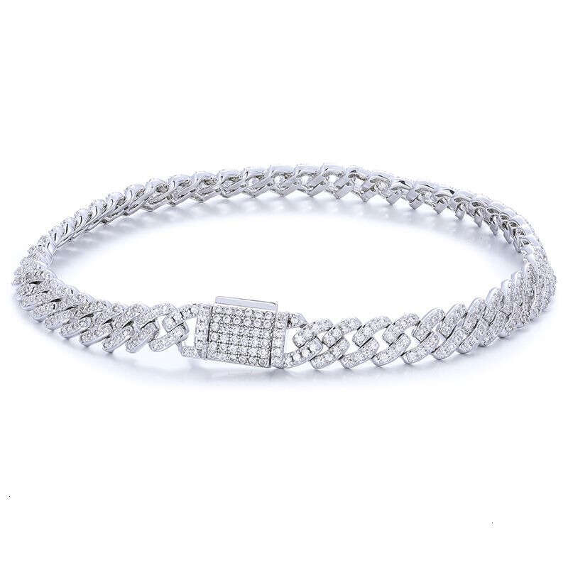 6mm White Gold Sterg Sier VVS Moissanite Dia Cuban k Chain Bracelet Iced Out Mossanite Jewelry For Men Women moissanite aaa
