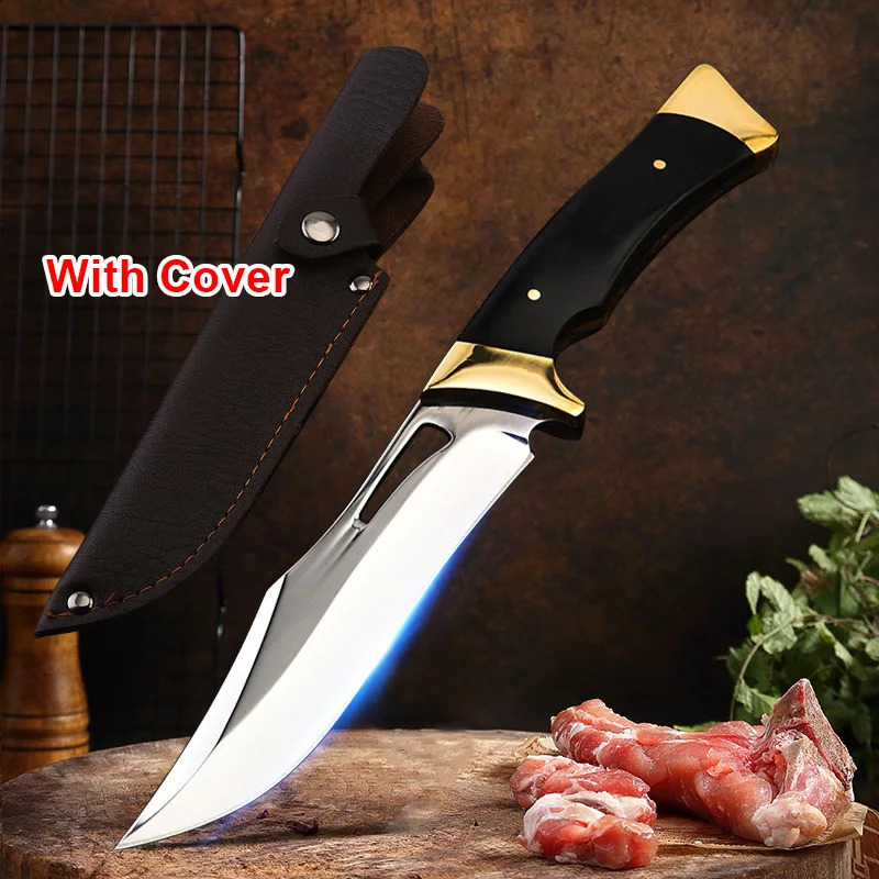 Multi functional butcher knife forged handmade kitchen knife with knife cover stainless steel fruit cooking knife 241224