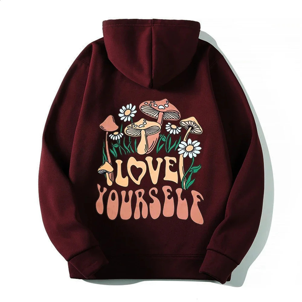 Women Fashion Hoodies Hip Hop Hoodie Sweatshirts Clothing mushroom slogan pattern back print fleece Coats Girl 241220