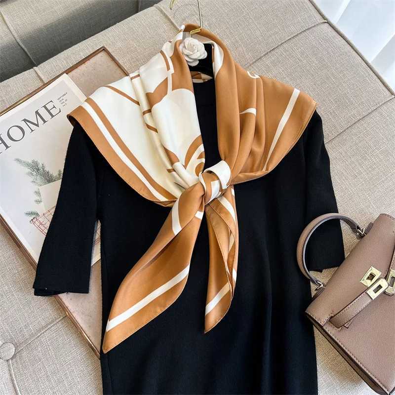 Sarongs 90cm square scarf twill silk feel womens headscarf shawl and luxurious hair wrap C tter printed neck scarf Bandana Pashmina H241224