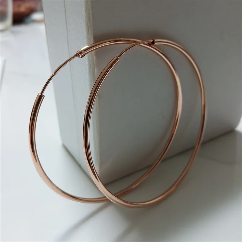 SOMILIA Rose Gold Big Hoop Earrings for Women 925 Sterling Silver Jewelry Female Fashion Women Earrings 40-70mm For Gift222 241224
