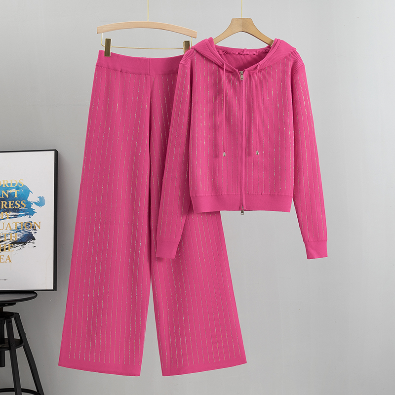 Hot Drilg Knitting Women new Autumn Winter Women's Clothing Long Sleeve Cardigan Top And Pant Two-Piece Set