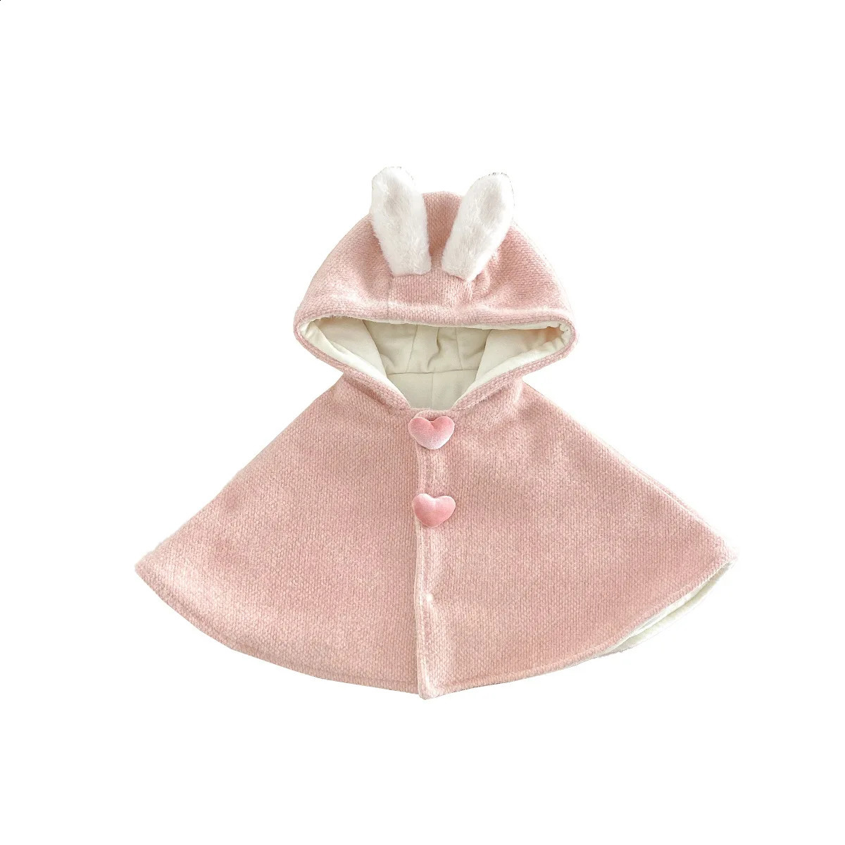 Autumn Winter born Girls Cloaks Hooded Hairy Rabbit Ears Warm Cute Solid Baby Girl Coat Plus Velvet Princess Infant Girl Coat 241223