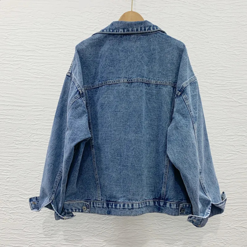 Hip Hop Streetwear All-matching Fashion Beaded Diamonds Denim Jacket Womens Autumn Loose Three Dimensional Decoration Coat 241223