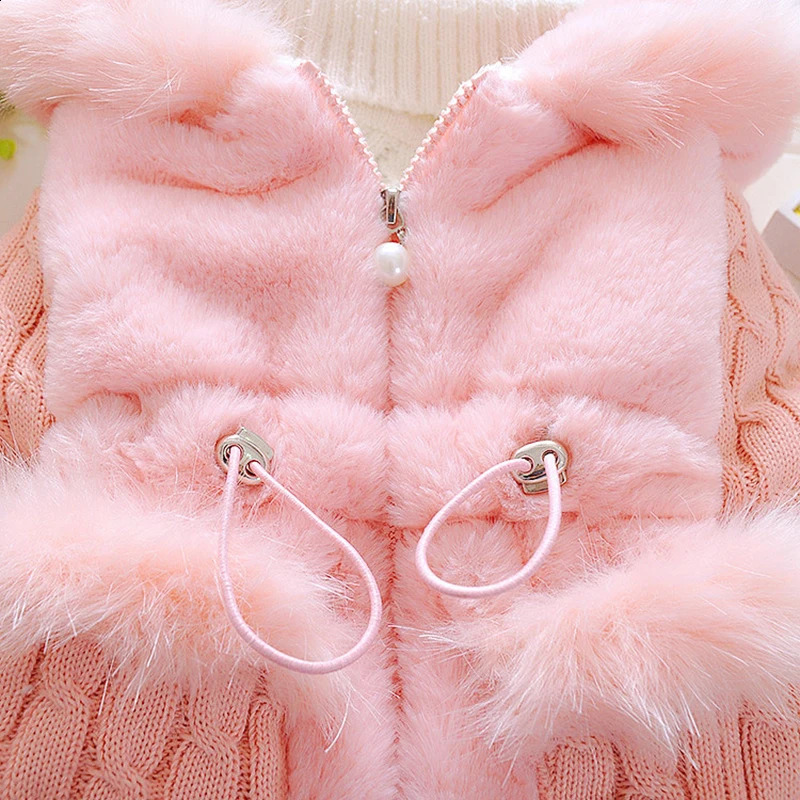 Plush Baby Jacket Thicken Warm Winter Jackets For Girls Sweater Coat Fashion Infant Hooded Outwear 1-4 Year Toddler Girl Clothes 241223