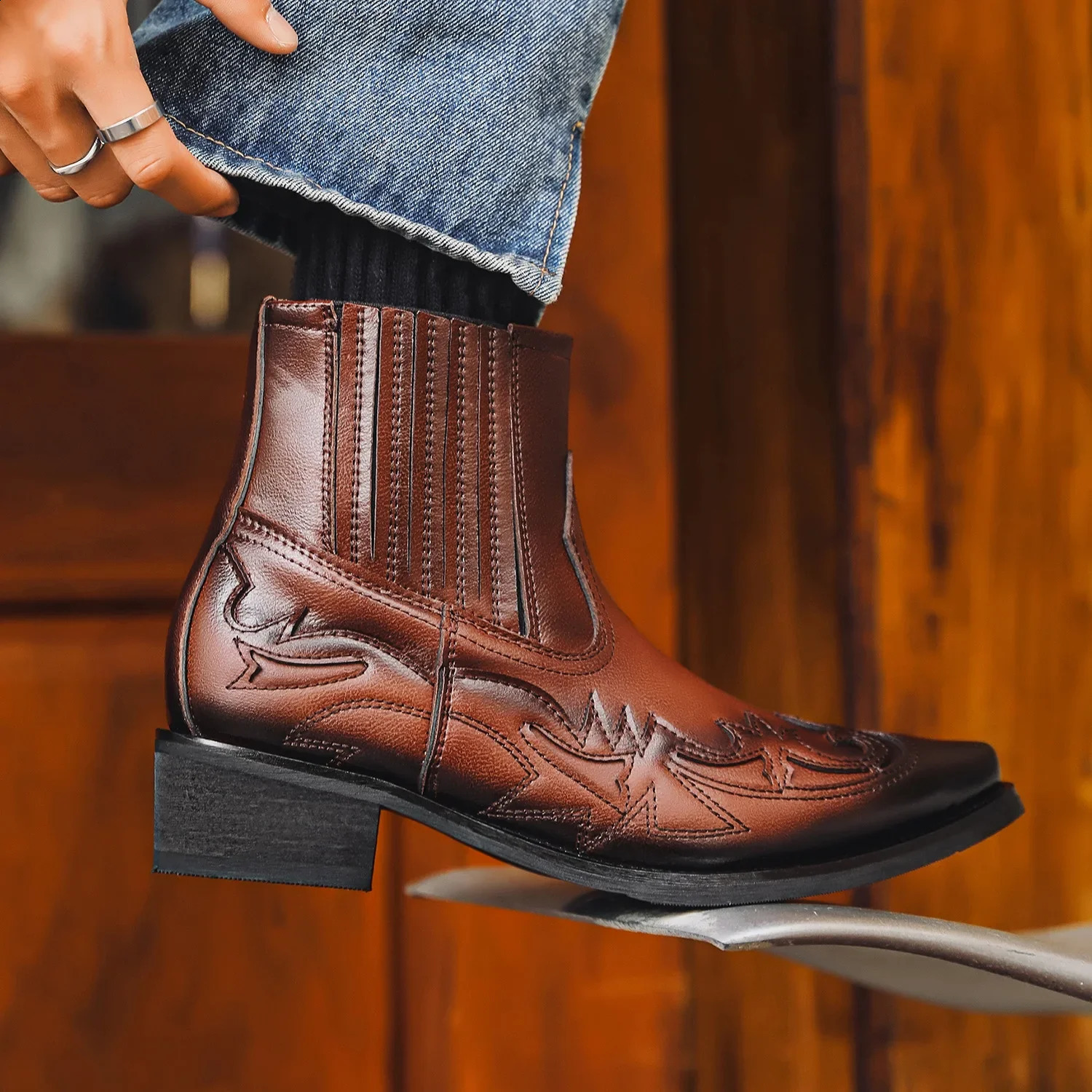 Mens Boots Handmade Wedge Ankle Boots Western Cowboy Boots Neutral Mens Boots Durable Roman Shoes 241223