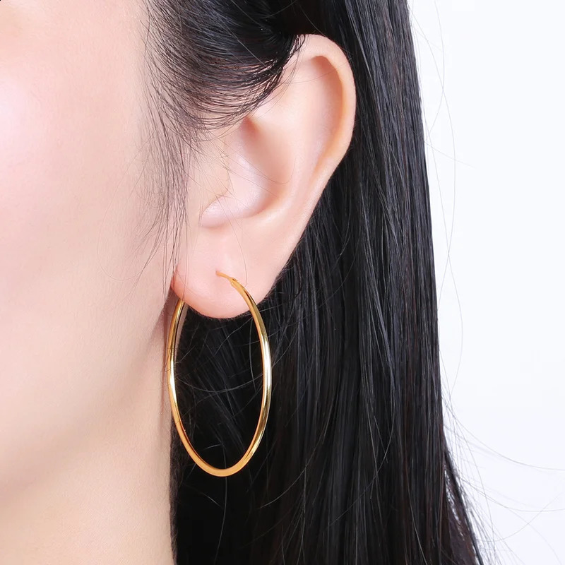 15/20/25/30/35/40/50/70mm 100% S925 Big Huge Thin Hoop Earrings Large Round Circle Ear Jewelry for Women Lady Girl Gold Color 241224
