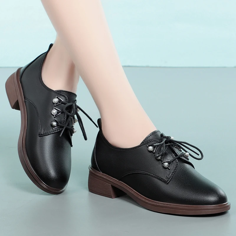 AIYUQI Ladies Shoes Large Size Genuine Leather Casual Women Oxford Shoes British Style Lace-up Shoes Women
