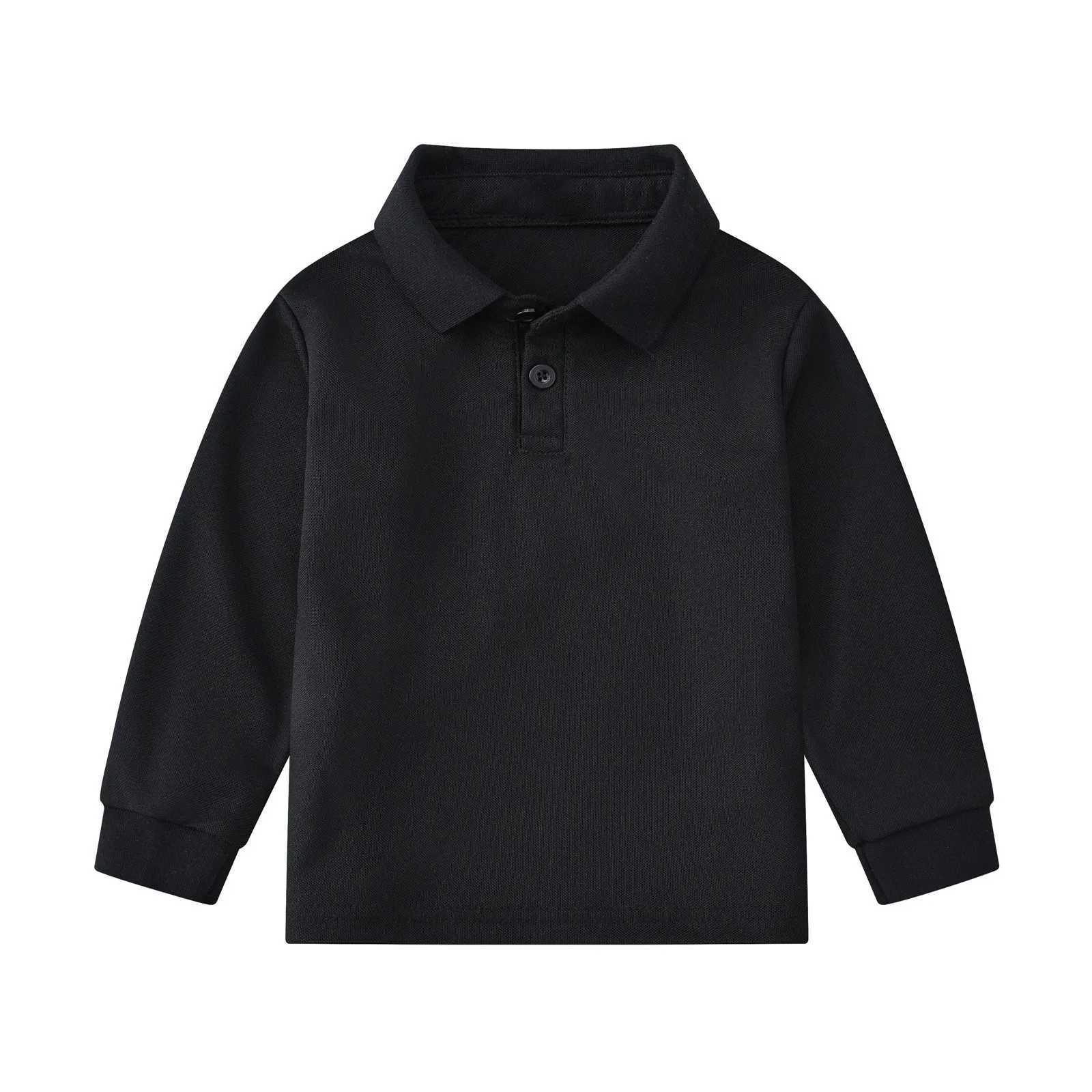 Childrens solid color long sleeved polo shirt handsome and fashionable sports T-shirt for boys casual and comfortable top for girls with a lapel colla