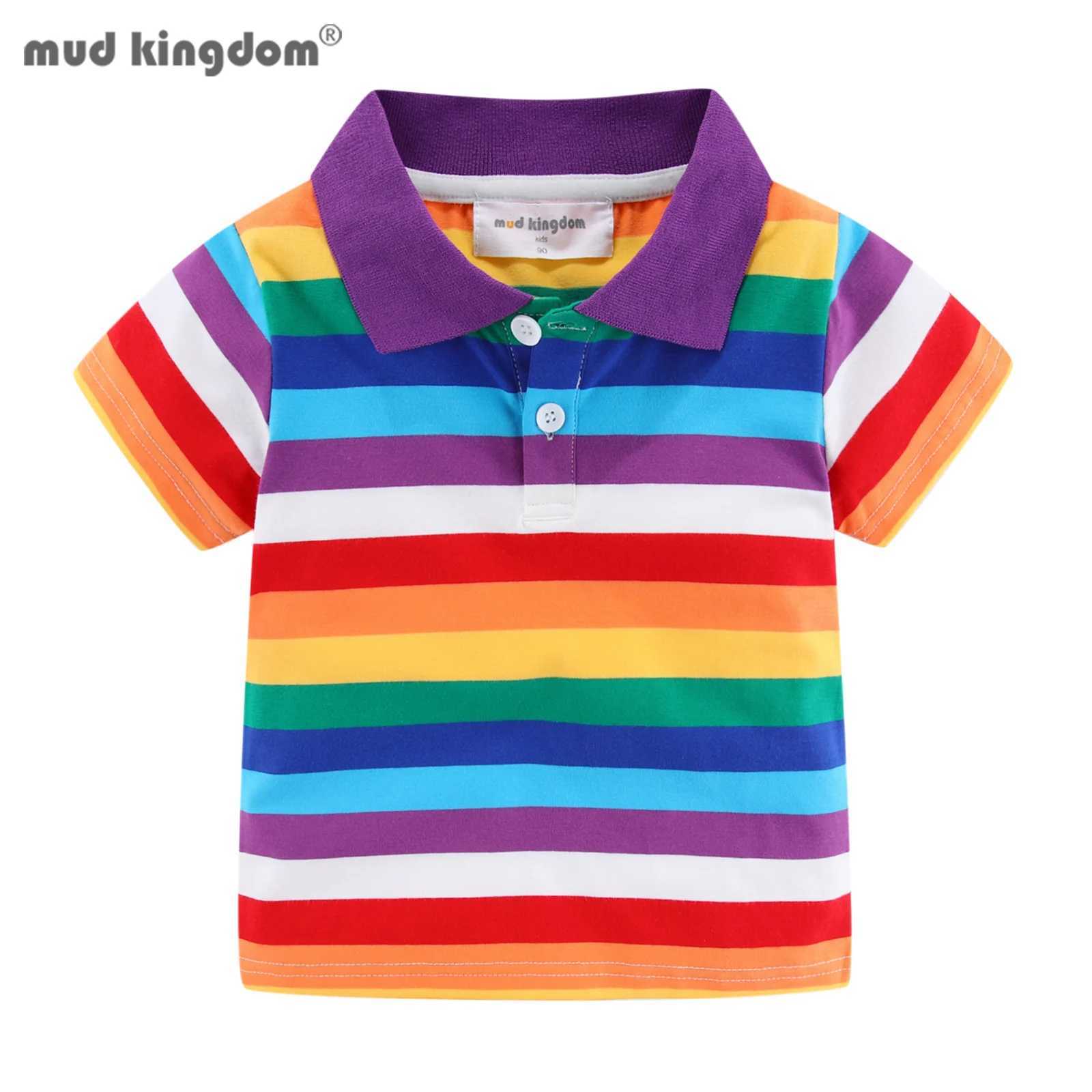 Mudkingdom boys polo shirt rainbow striped T-shirt girls summer T-shirt short sleeved school uniform collar top W241223