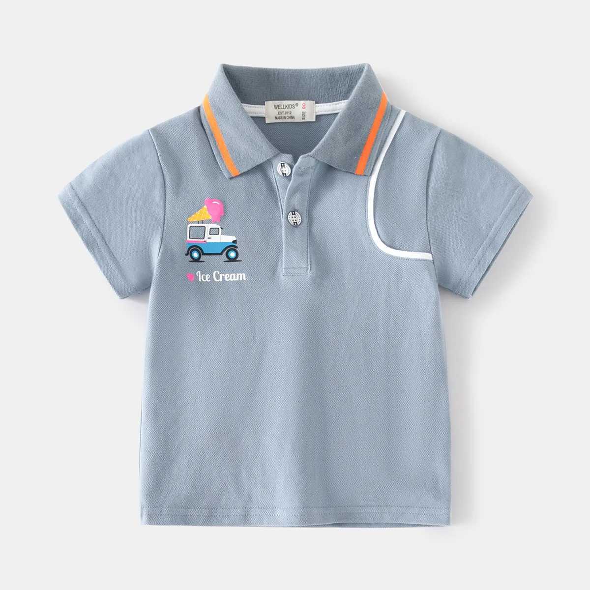 Summer boys short sleeved casual breathable cotton car printed T-shirt childrens contrasting color polo shirt childrens first 3-8 years W241223