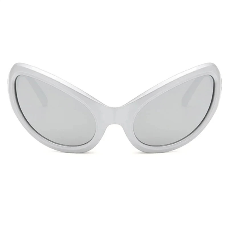 Cat Eye Sun Glasses Women Vintage Steampunk Shades Silver Alien Style Cyber Y2K Sunglasses Men Fashion Punk 241224