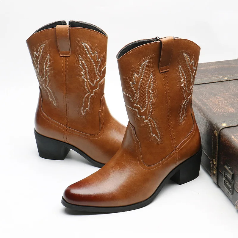 Mens Classic Retro Western Cowboy Boots Mens High Fashion Embroidered Small Leg Boots Mens Casual Shoes 241223
