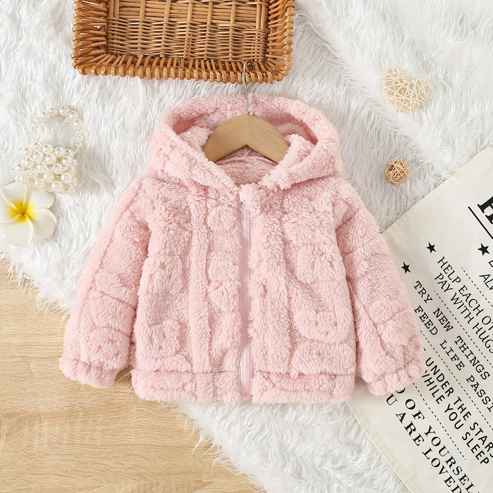 6 Months -3 Years Old Pink Hooded Baby Girl Long Sleeved Coat Windproof And Warm ChildrenS Clothing For Spring And Autum 241223