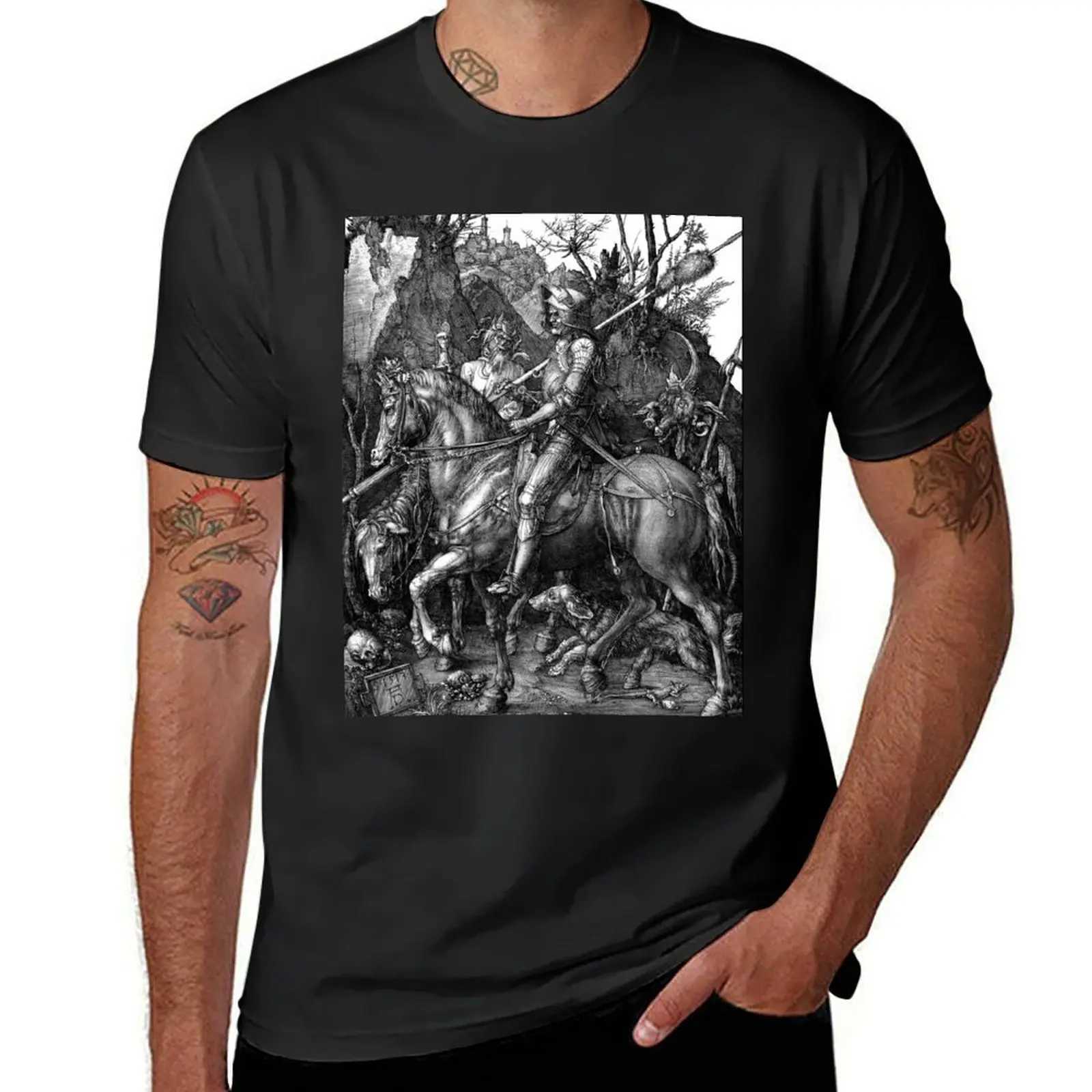 Knight Death and Devil - Albrecht Duller Solid Color T-shirt Customized Retro Clothing Mens T-shirt W241223