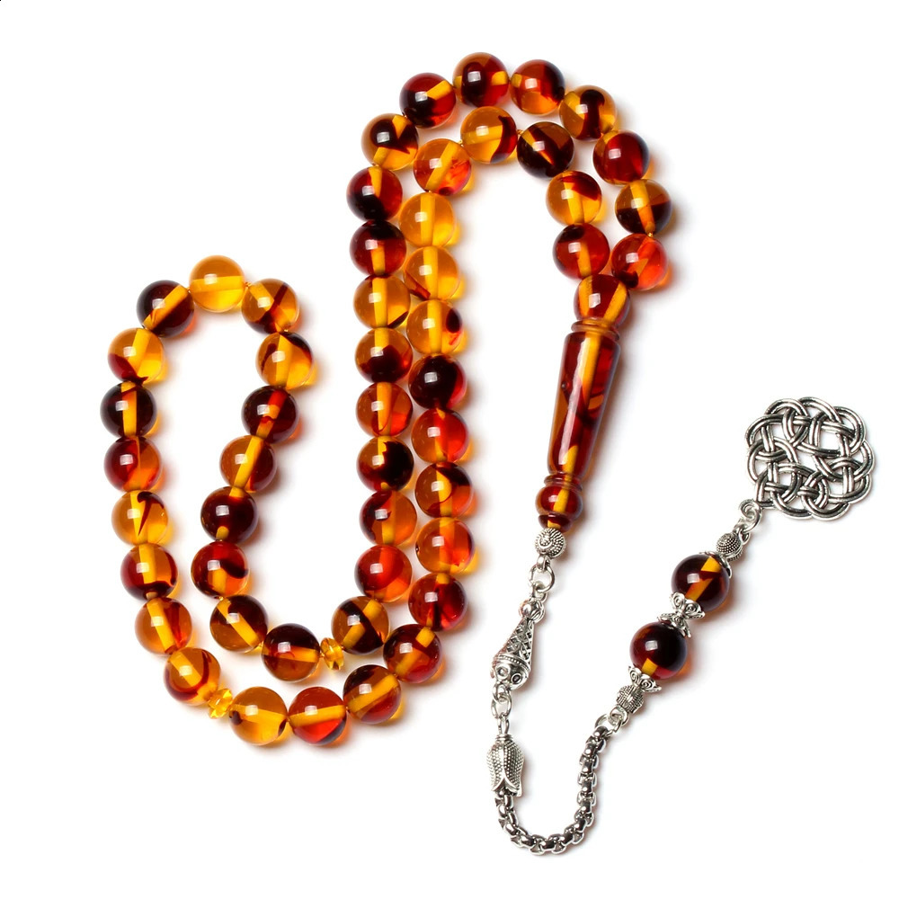 Muslim tasbih Prayer Beads Handmade nice color resin amber 10mm 51 beads misbaha islamic silver tassel rosary tespih 241224