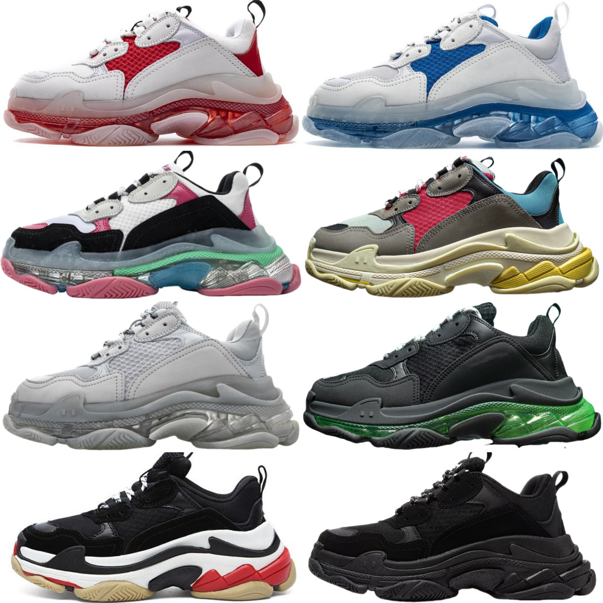 With box Designer Shoes triple s Men Women Platform Sneakers Clear Sole Black White Grey sports shoes Red Pink blue Royal Neon Green mens trainers Tennis Casual Shoes