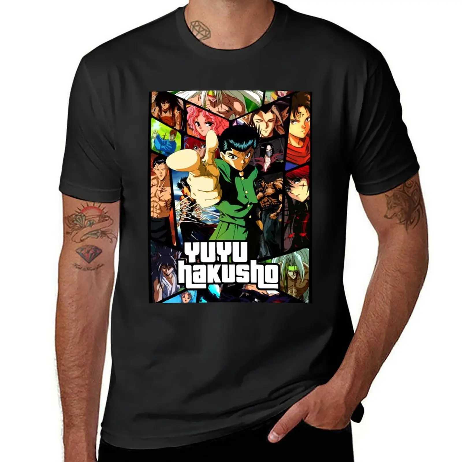 Yuyu Hakusho Ultimate Poster T-shirt Summer Top Quick Drying Black Anime Clothing Solid Color T-shirt for Men W241223