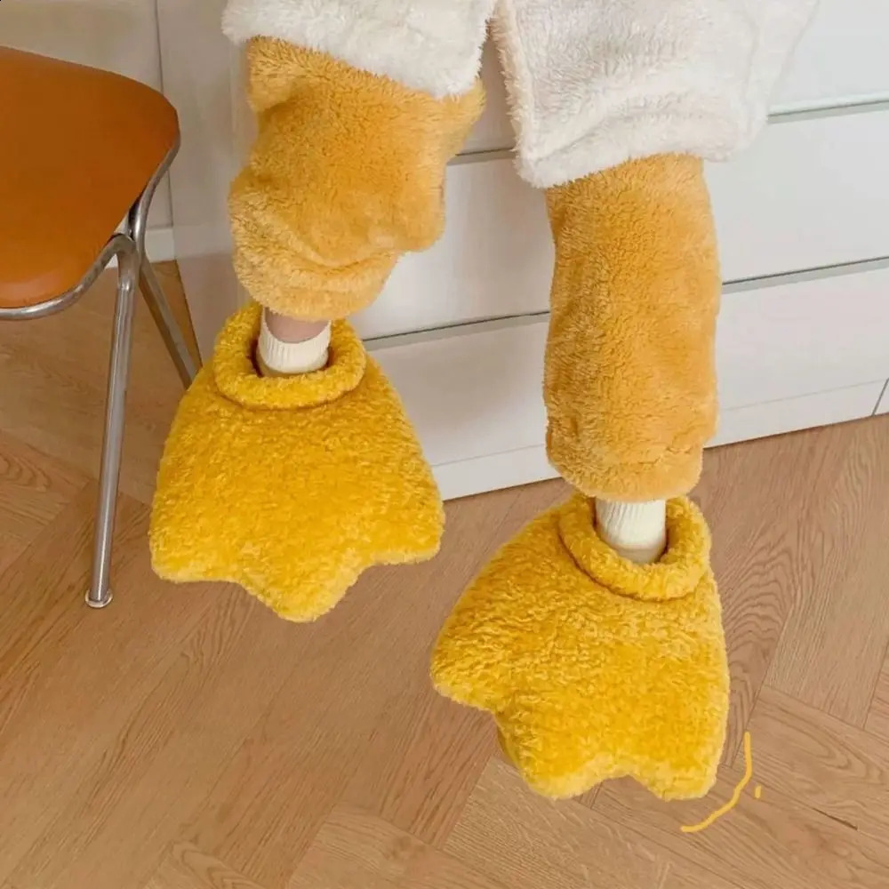 Fashion Soft Duck Flippers Slippers Thick Sole Silent Duck Plush Slippers Non-Slip Fluffy Children Duck Feet Slides Children 241223