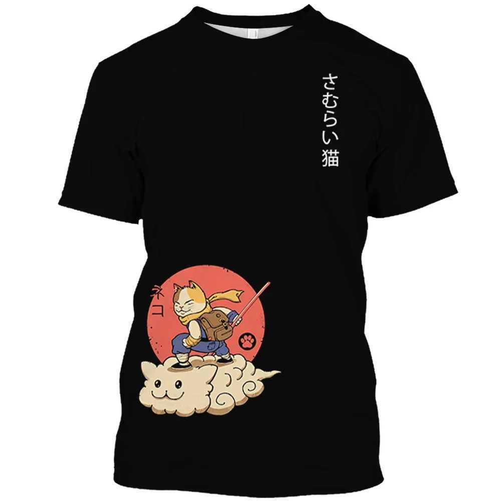 Animal Cat Printed Mens T-shirt 100% Pure Cotton Harajuku Cute Loose Fashion Simple Extra Large Mens and Womens Clothing W241223