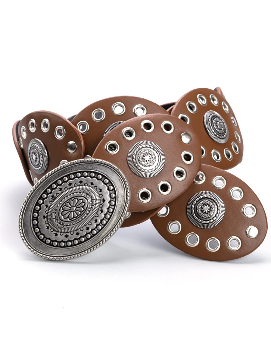 Cowgirl Cowboy Hollowed out oval PU eyeletPunk performance Ladies Belts Retro Waist Decorate accessory Girdle On Clothing Coa 250603