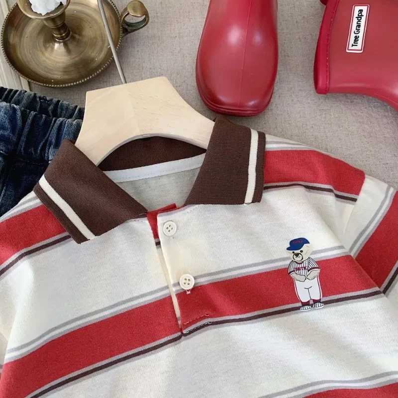 Spring and autumn childrens polo shirt Korean long sleeved boys striped collar T-shirt girls long sleeved top W241223