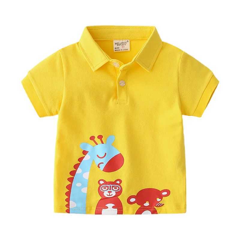 Summer boys short sleeved casual cotton printed T-shirt childrens contrasting polo shirt W241223
