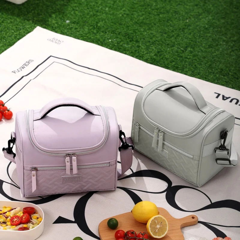Portable Lunch Bag Food Thermal Box Durable Waterproof Office Cooler Lunchbox with Shoulder Strap Picnic Bag for Couples Unisex 250221